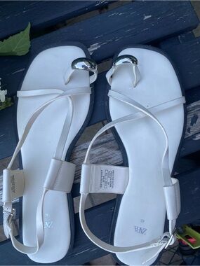Zara White Strappy Sandals with Silver Toe Accent
